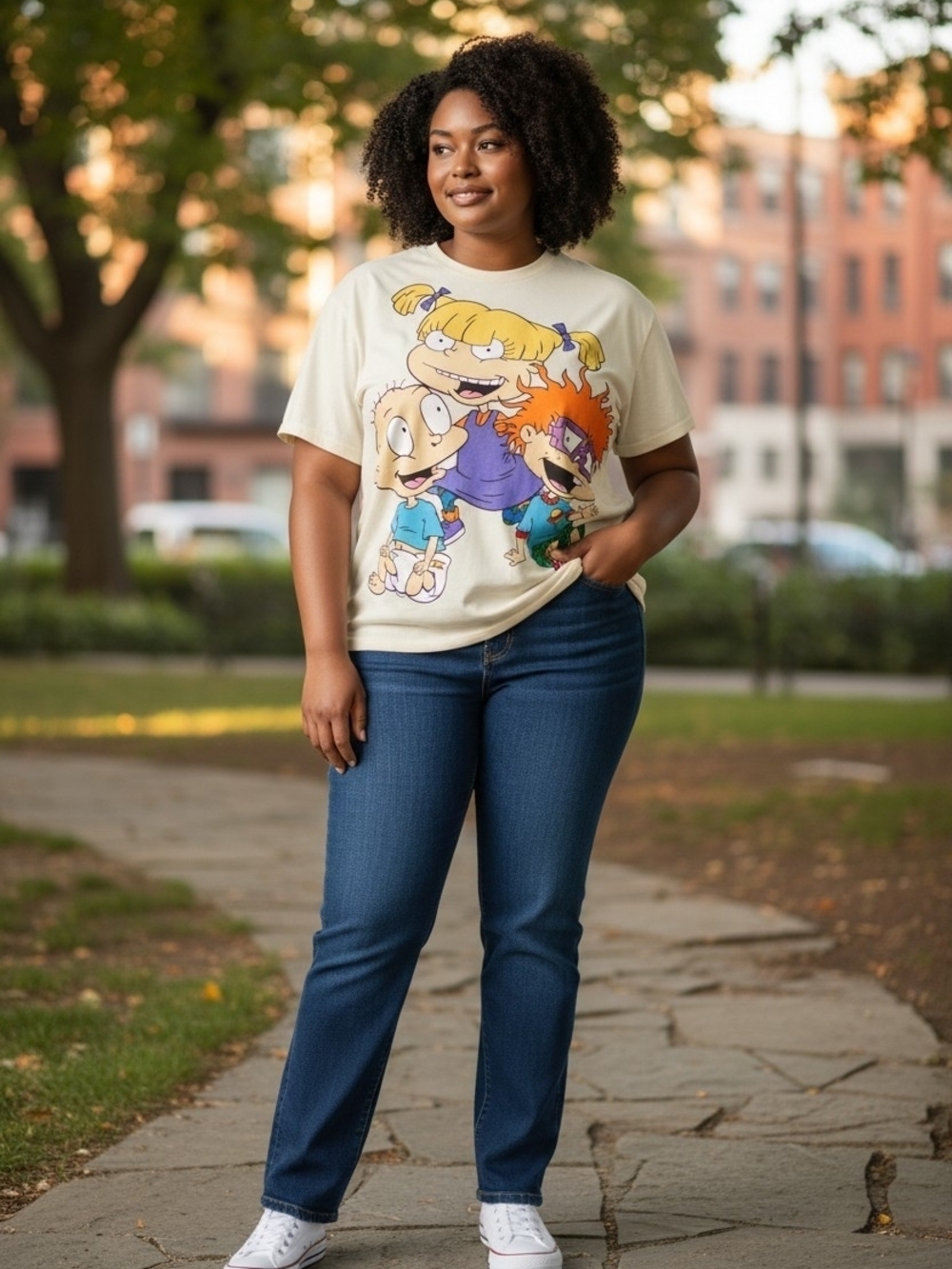 Nickelodeon Cream Short Sleeve Tee with Colorful Rugrats Graphic
